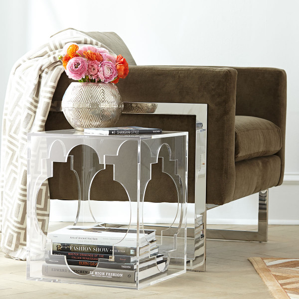 Acrylic side table - absolutely love the quatrefoil design!