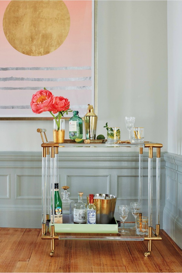 Gorgeous lucite and gold bar cart