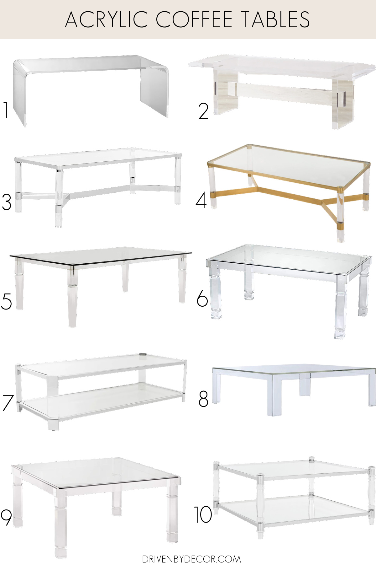 Ten acrylic coffee table options