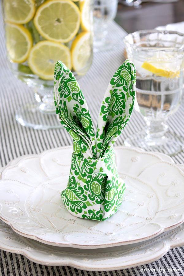 Napkins folded into the shape of bunny ears - perfect for decorating your Easter table