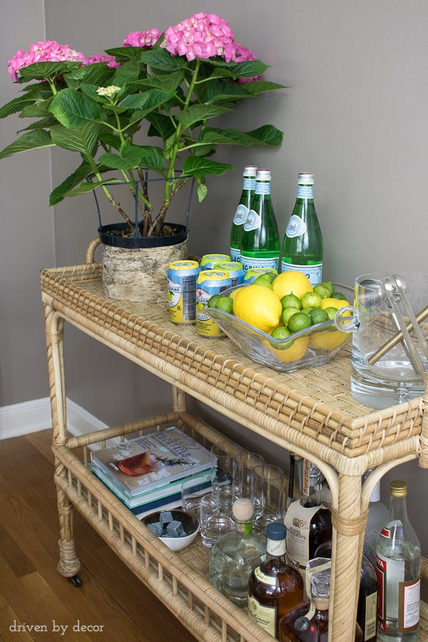 Rattan bar cart via Driven by Decor's spring home tour