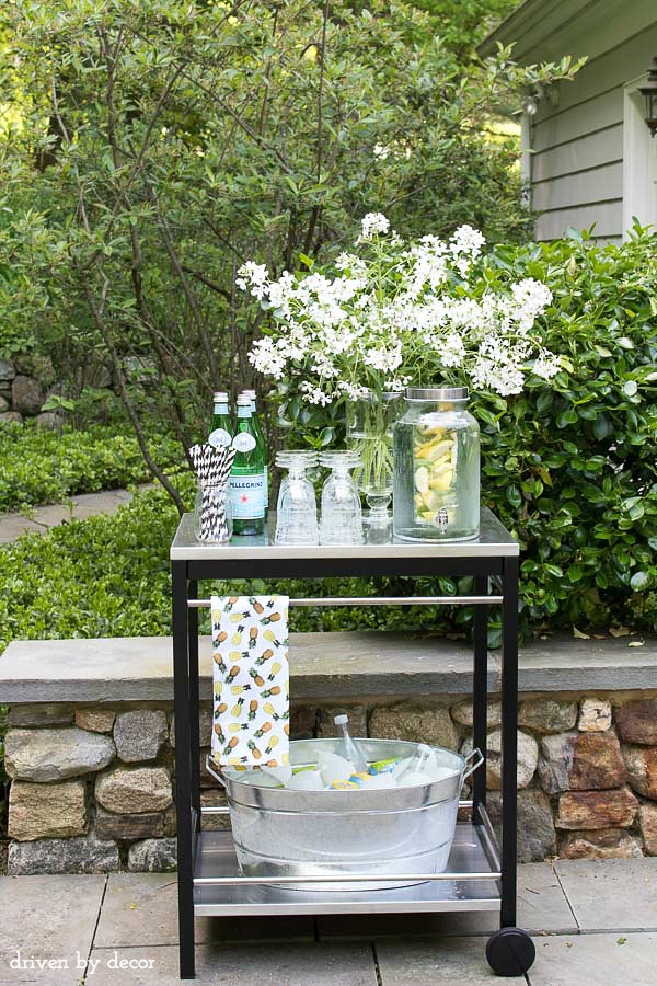 A simple outdoor bar cart (from IKEA!) for entertaining - post includes so many other great IKEA finds too!