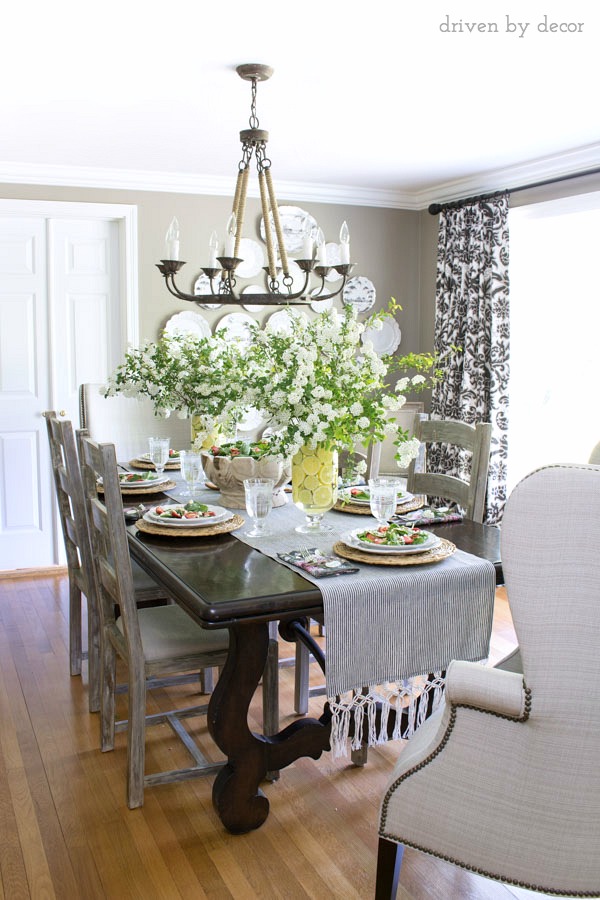 Loving this simple spring tablescape with twin floral centerpieces!