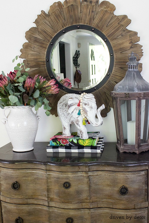 Foyer console decorated for fall