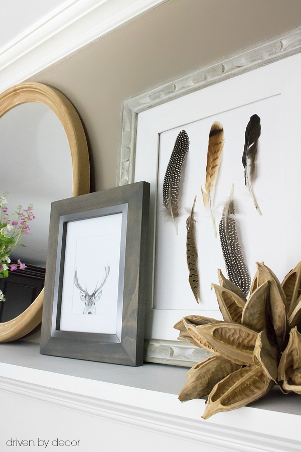 Create your own DIY feather art - perfect for fall! Post includes other simple DIY art ideas too!