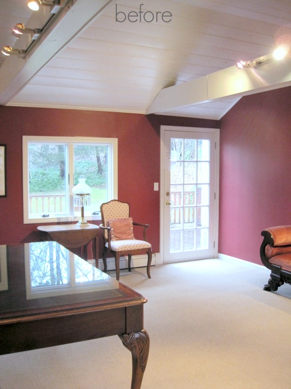 Family room ceiling beams before being removed