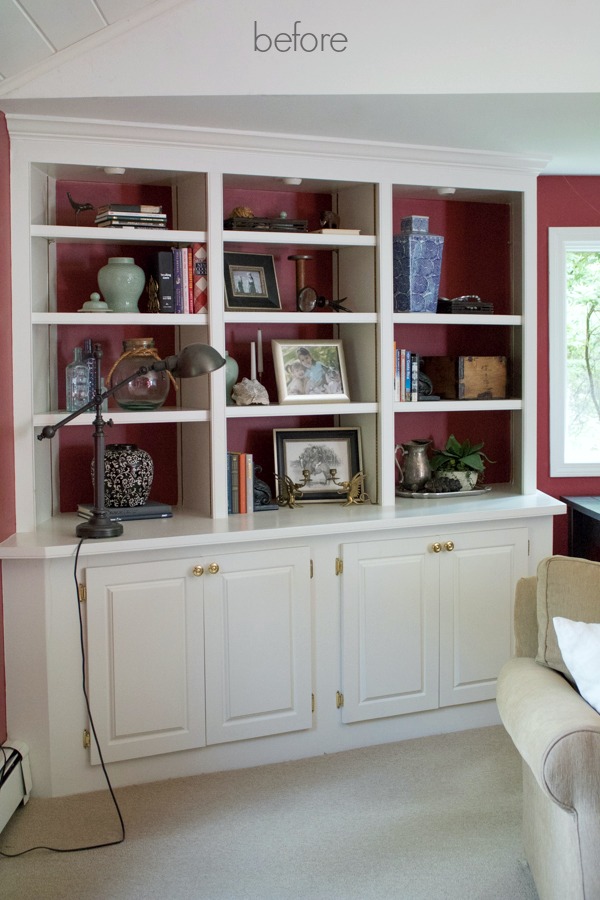 Family room bookcase before makeover