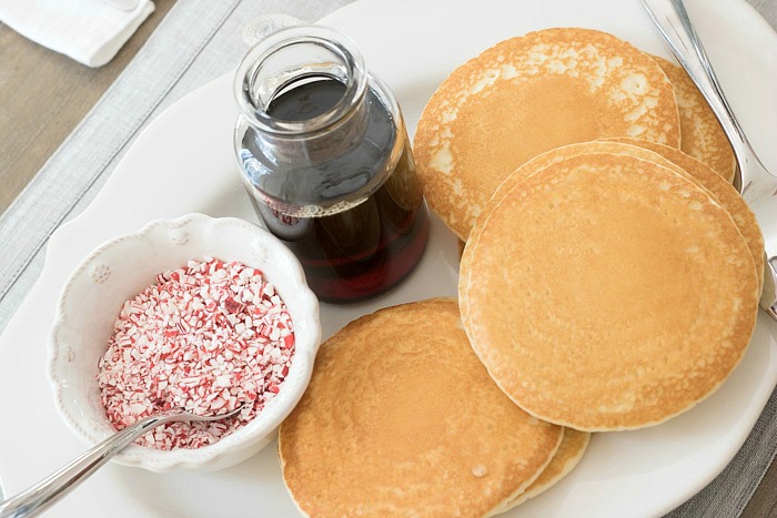 Crushed candy canes for a fun holiday pancake topping!