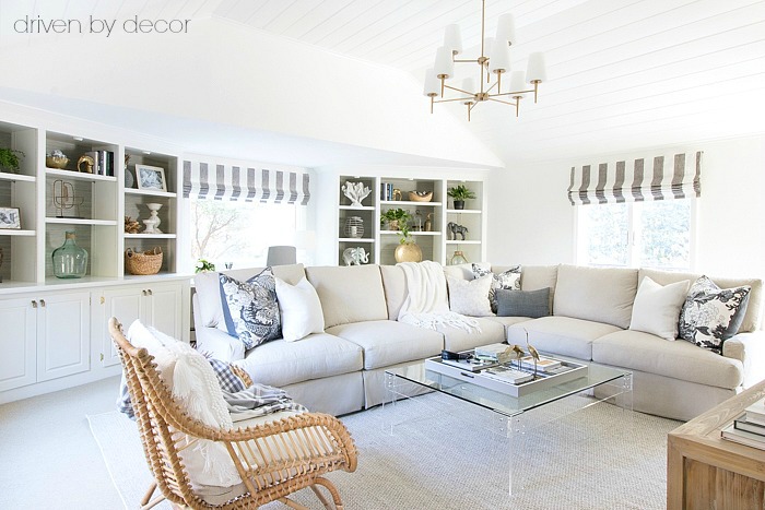 Family room makeover! Loving all of the textured neutrals!