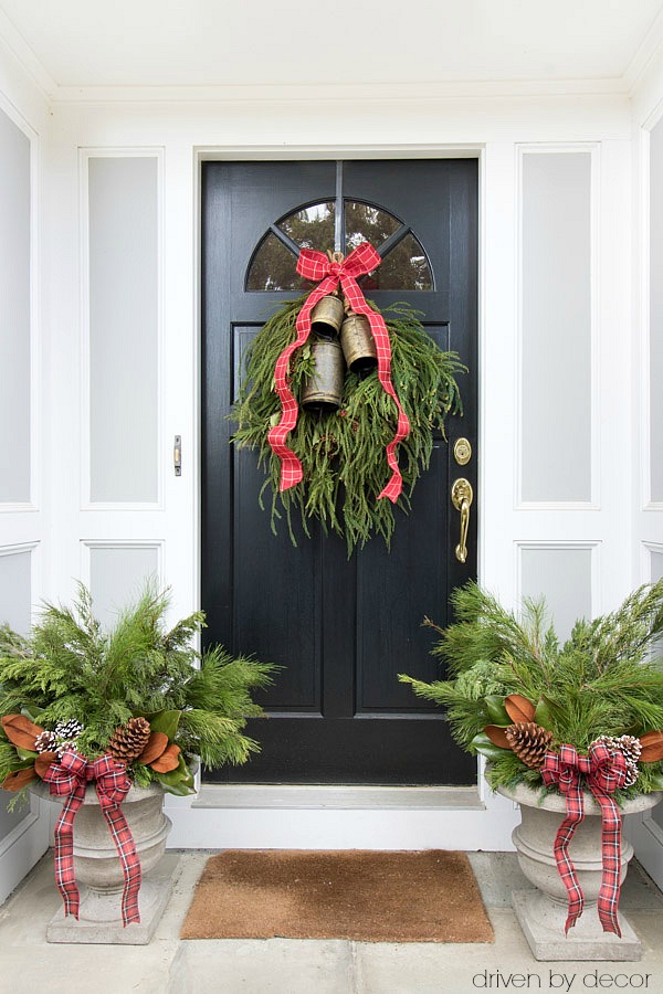 Christmas home tour - simple front porch greenery to decorate for Christmas