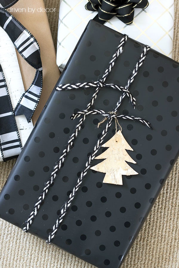 Use thin ribbon or cord to tie lengthwise across package - a simple idea for wrapping for Christmas