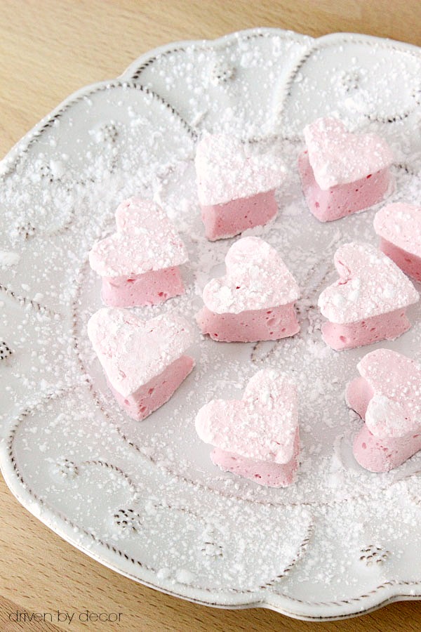 Homemade heart marshmallows - yum! Will have to try these!