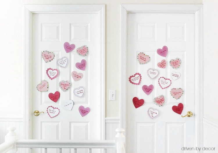 Such a sweet idea! Put surprise paper hearts on your kids' doors with all of the reasons you love them!