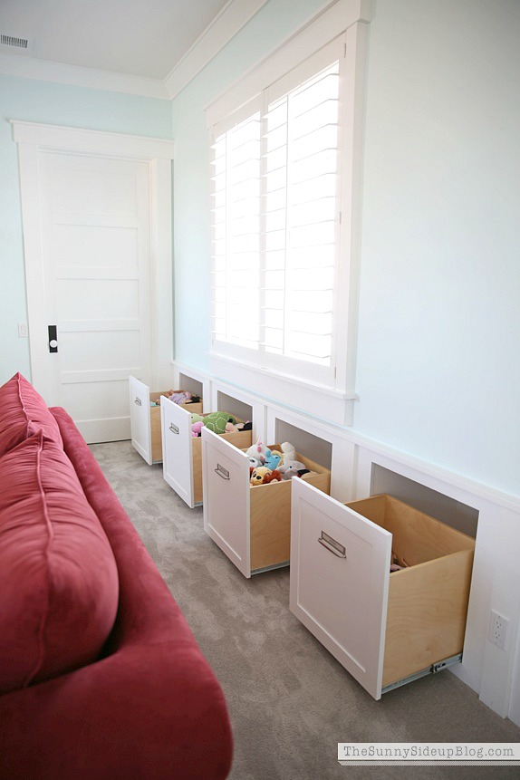 Built-in drawers for playroom toys - Sunny Side Up Blog