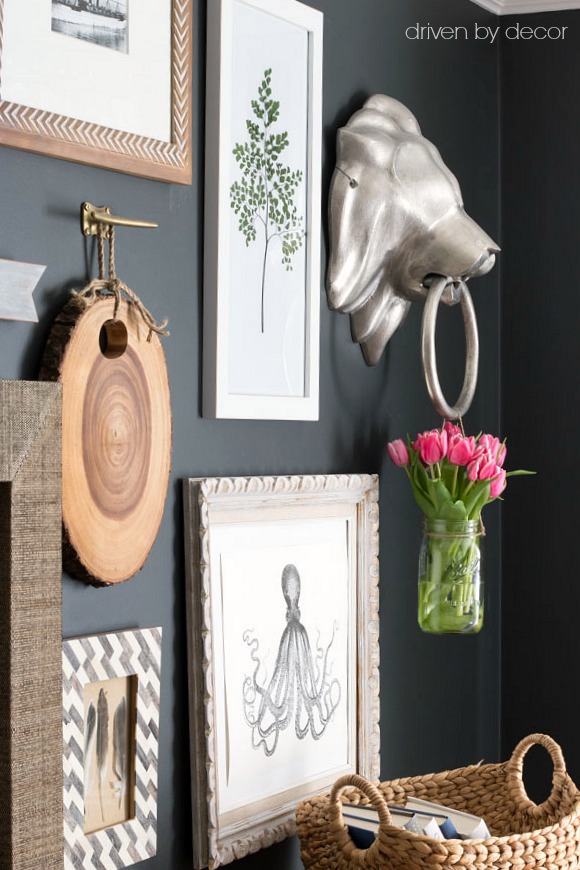 Spring tulips add color to this moody gallery wall