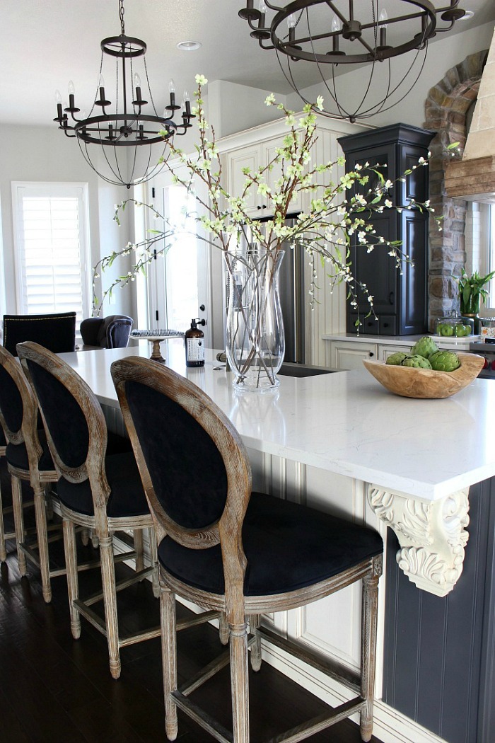Love these wood framed counter height kitchen barstools - House of Silver Lining