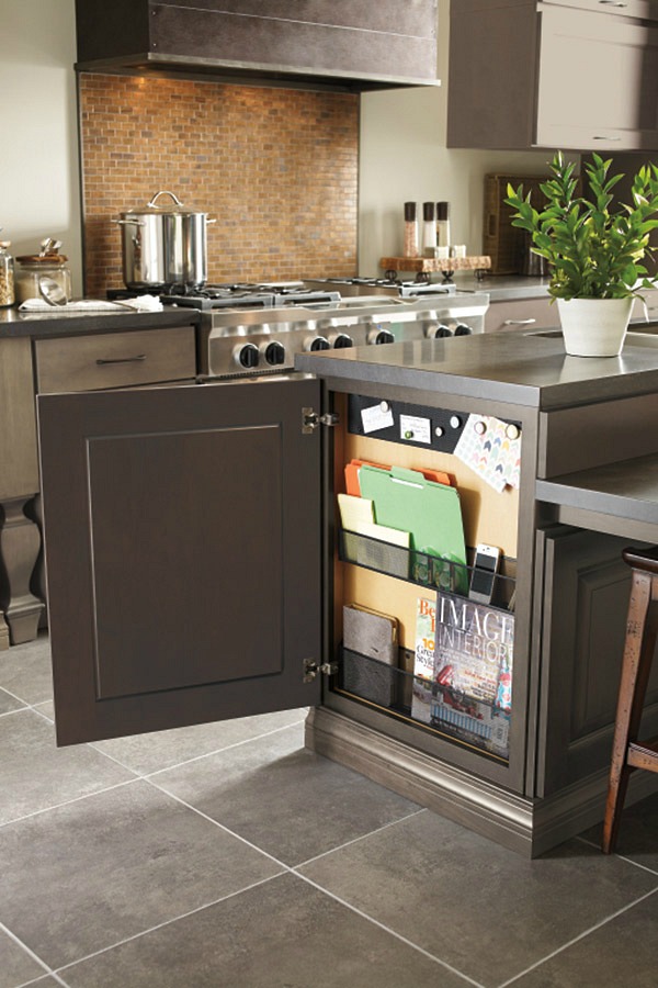 Add a hidden message center to the end of your kitchen base cabinet - OMG - love!