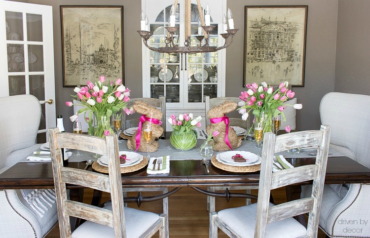 Love the idea of mixing up seating in the dining room - wingback upholstered chairs on the end and simple ladderback chairs on the sides!