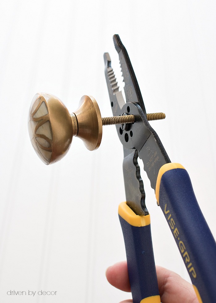 The simple way to shorten the post on cabinet knobs (link to the exact tool included in post)!