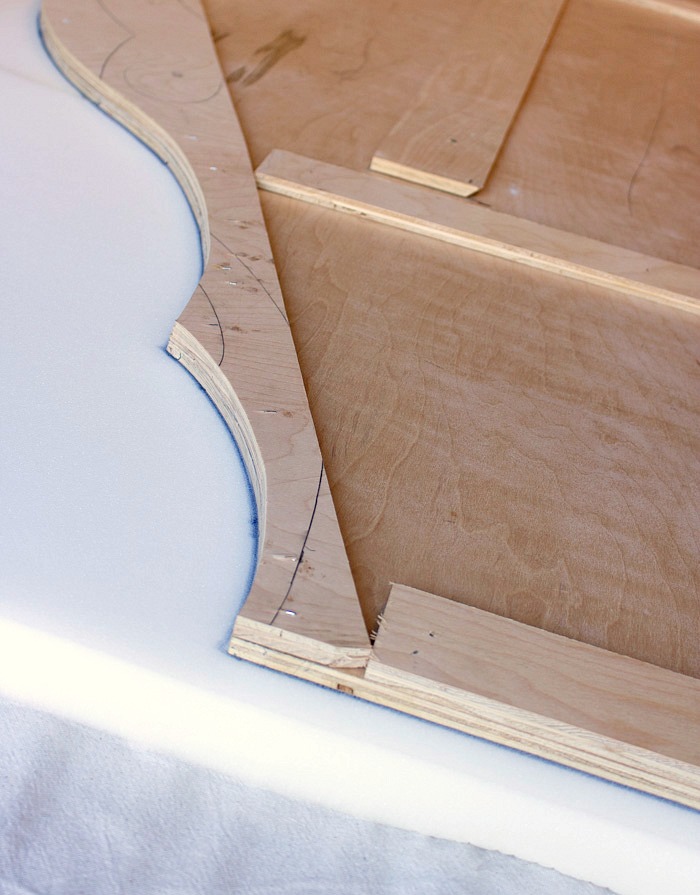Trace edges of headboard on top of foam to get the correct shape to cut out