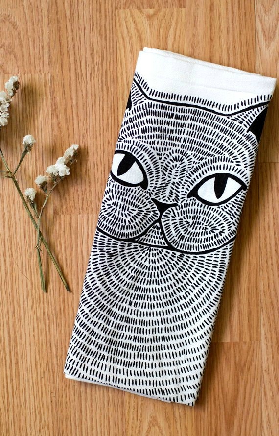 Love this cat tea towel as part of a hostess gift!