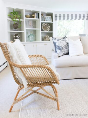 A comfortable rattan chair that adds warmth to the room (post includes link to chair!)