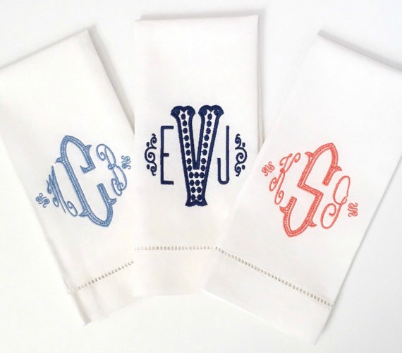 Linen monogrammed tea towel for hostess gifts