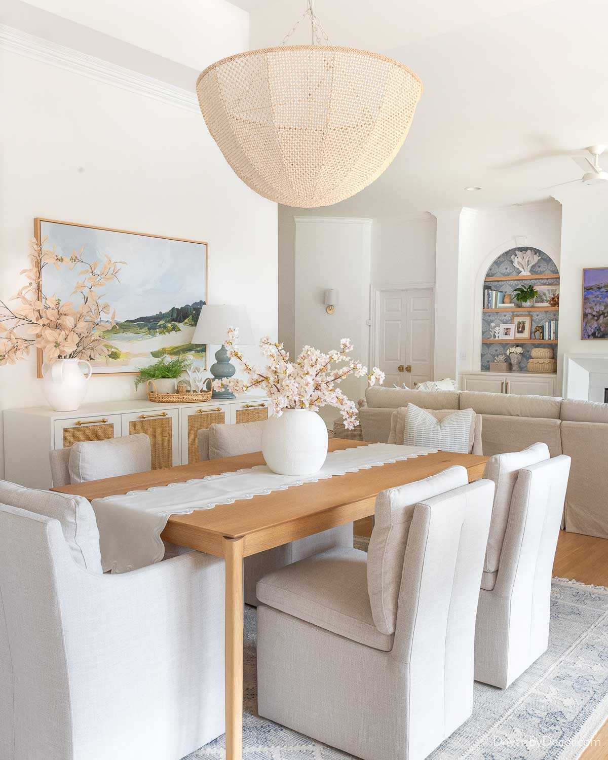 Beaded pendant in dining room