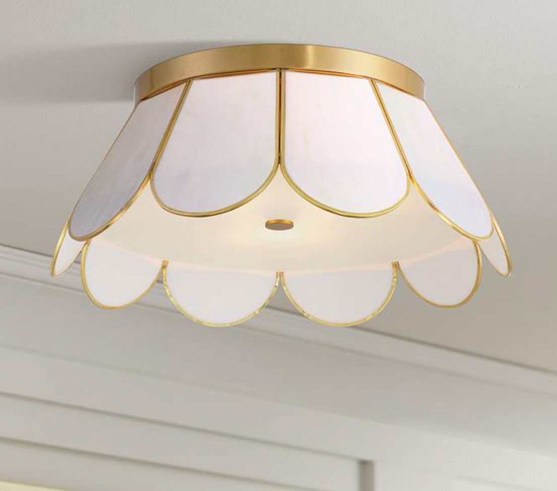 Brass seashell flush mount ceiling light with petal-like shape