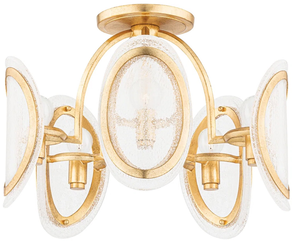 Glass and gold leaf flush mount light fixture