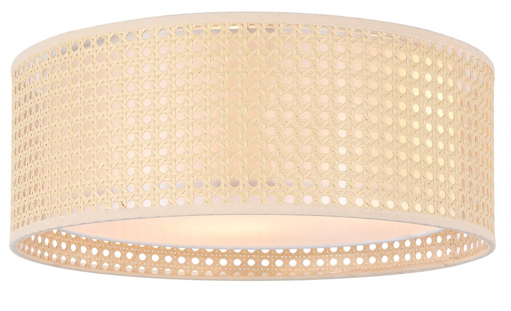 Cane wrapped flush mount ceiling light
