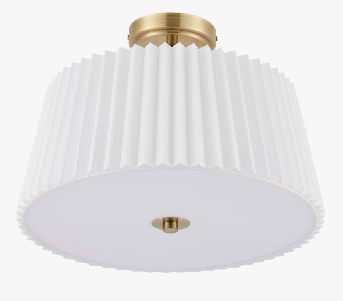 Pleated semi flush mount ceiling light with brass base