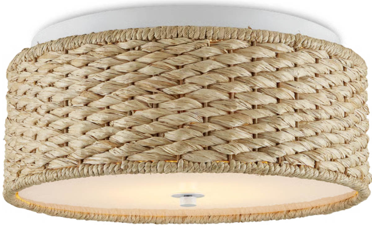 Woven raffia flush mount ceiling light