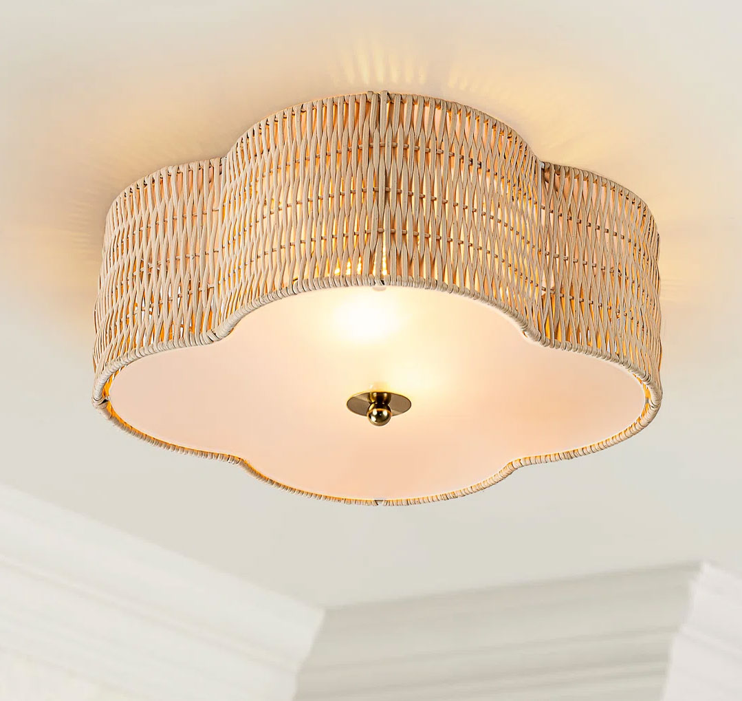 Rattan flush mount ceiling light in clover leaf shape