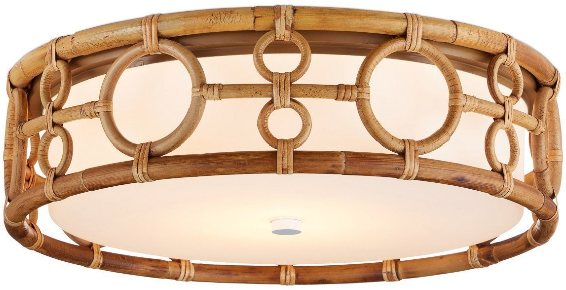Patterned rattan flush mount ceiling light