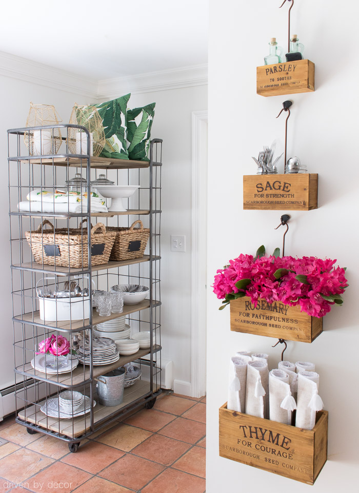 Rolling baker's rack for extra kitchen storage and nesting herb crate for tabletop necessities!