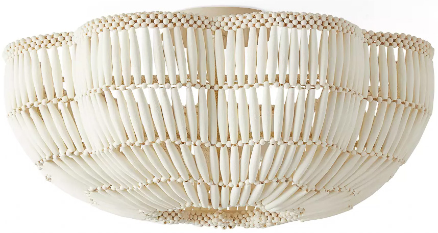 Wood bead scalloped flush mount ceiling light