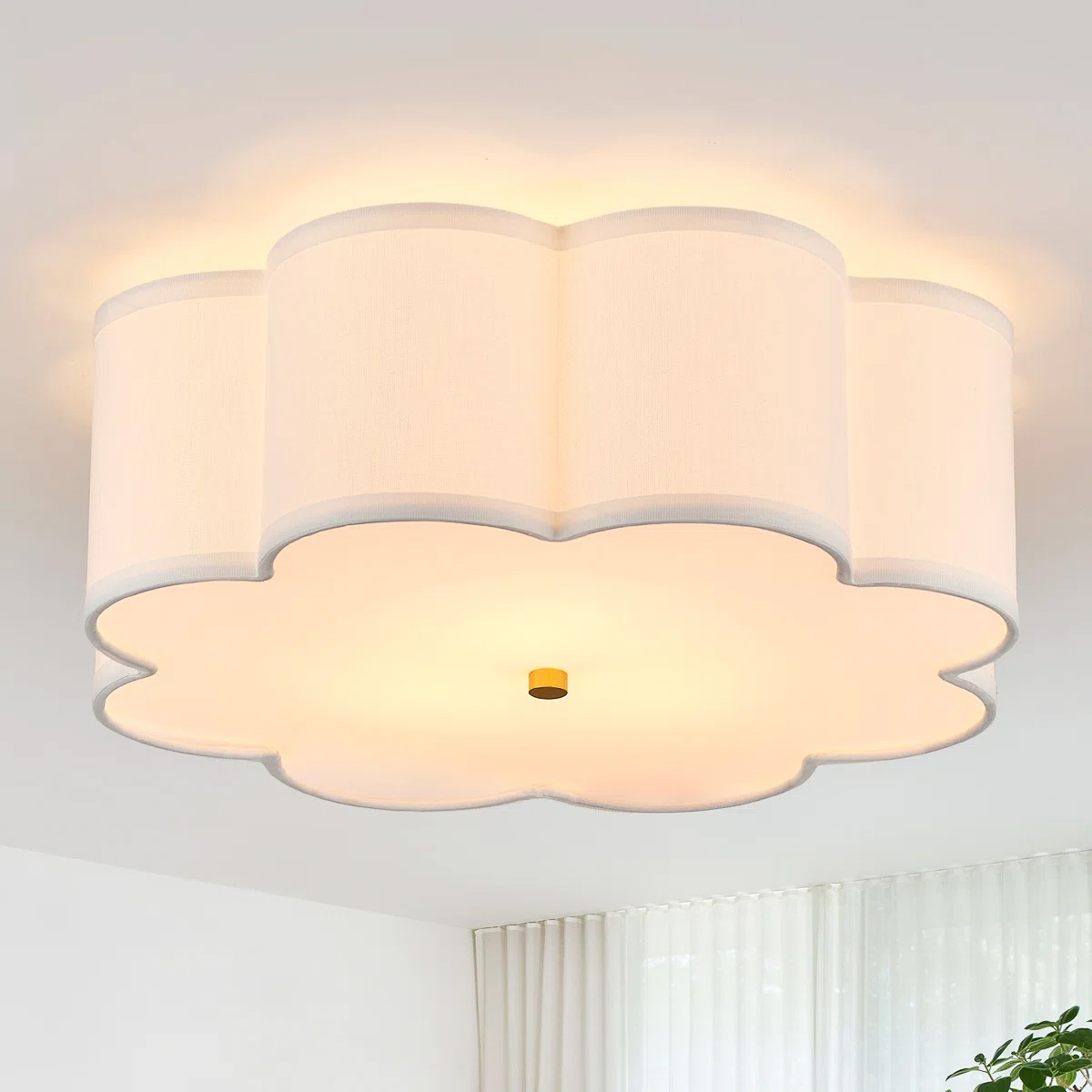 Scalloped shade flush mount ceiling light