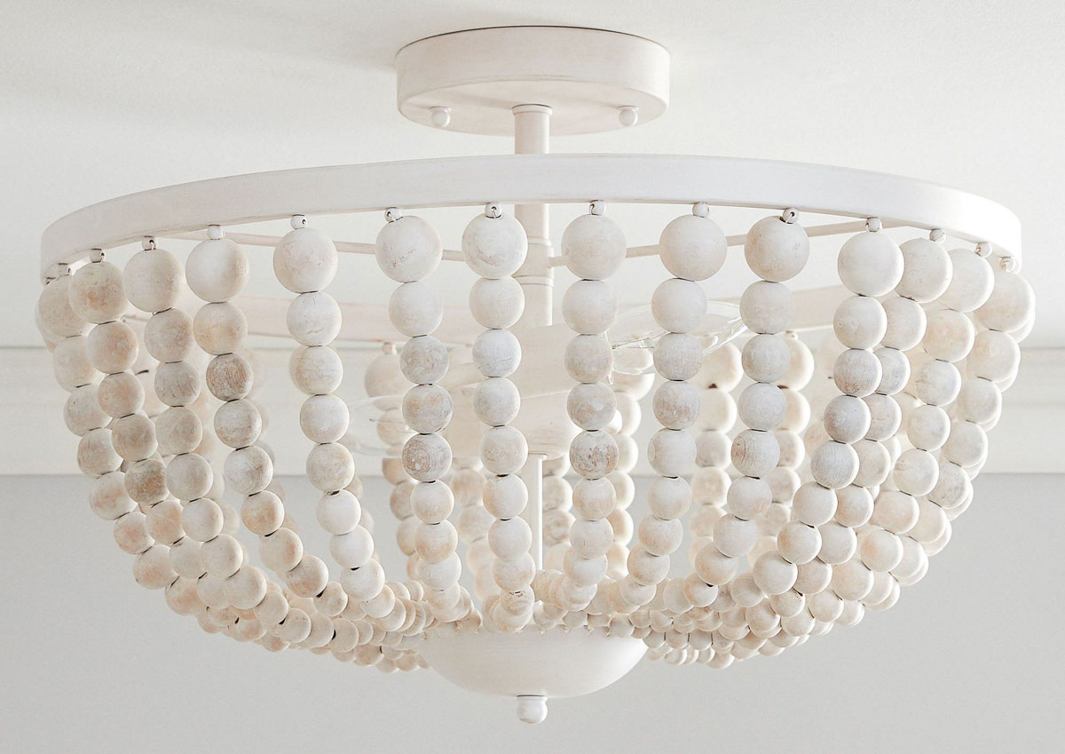 Wood bead flush mount light fixture