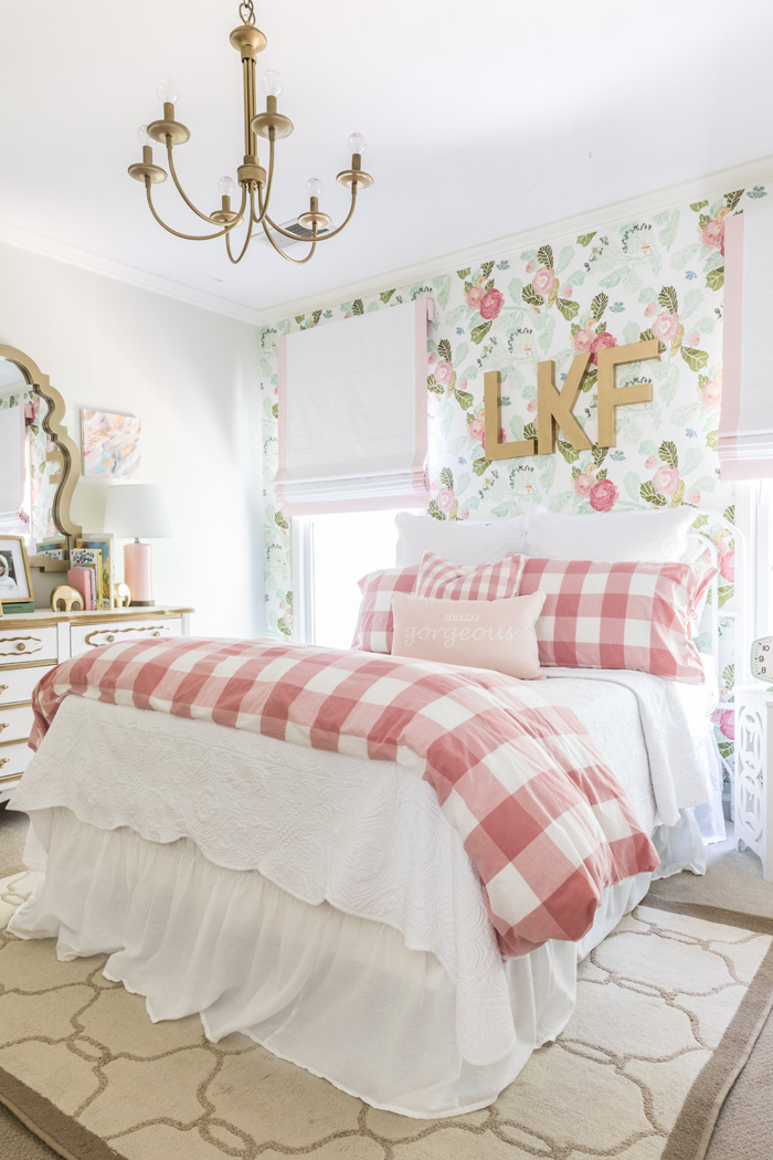 Gorgeous little girls room with (love the check duvet!) from the home of Mallory of Style Your Senses