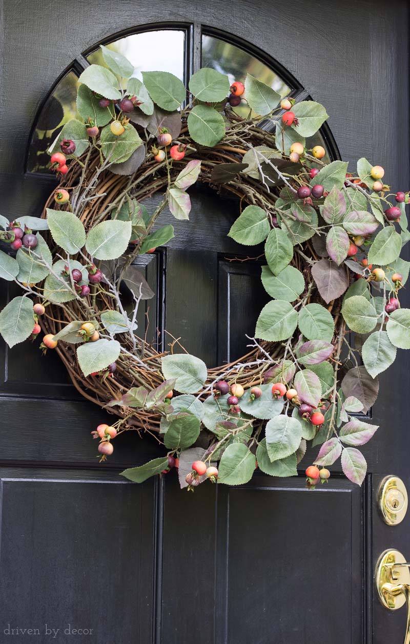 The prettiest fall wreath! Love this rose hip wreath for my front door!
