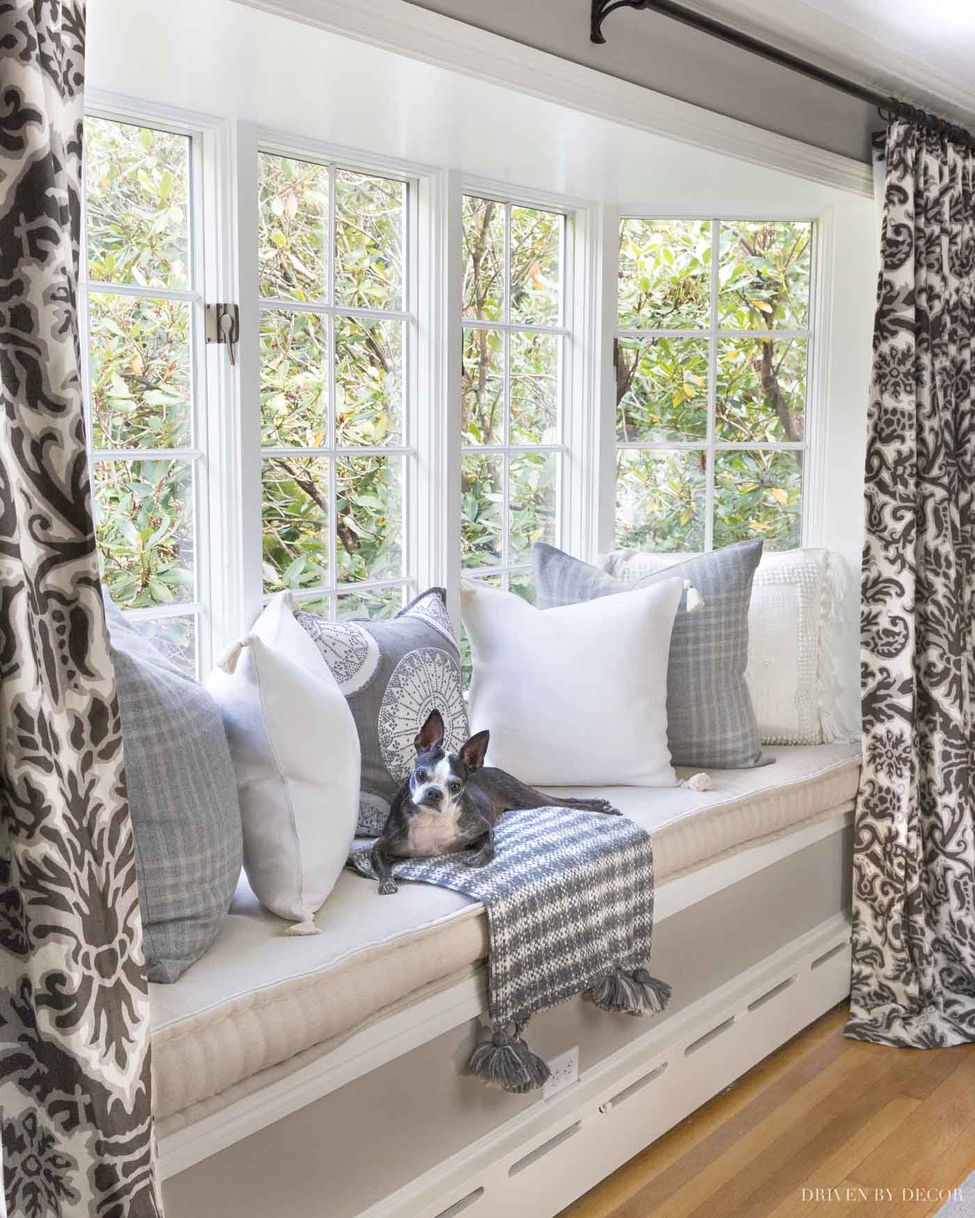 Love this window nook! Paint color is Sherwin Williams Anew Gray