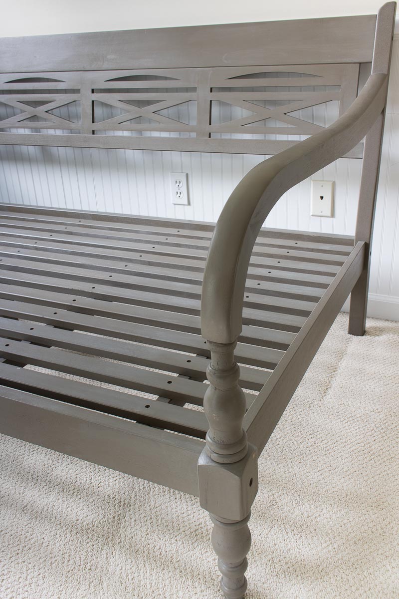 Love the finish on this gray wood daybed!