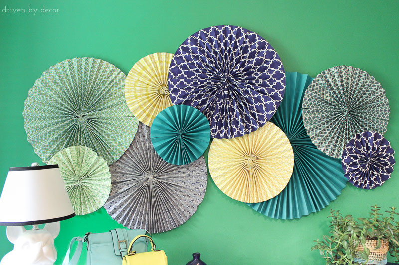 Paper rosettes are a cheap and easy idea for adding color and pattern to a kid's room without spending a lot of money!