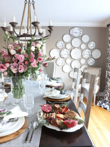 LOVE this idea for a simple Thanksgiving dinner using store bought rotisserie chicken! And the dining room is pretty too! :)