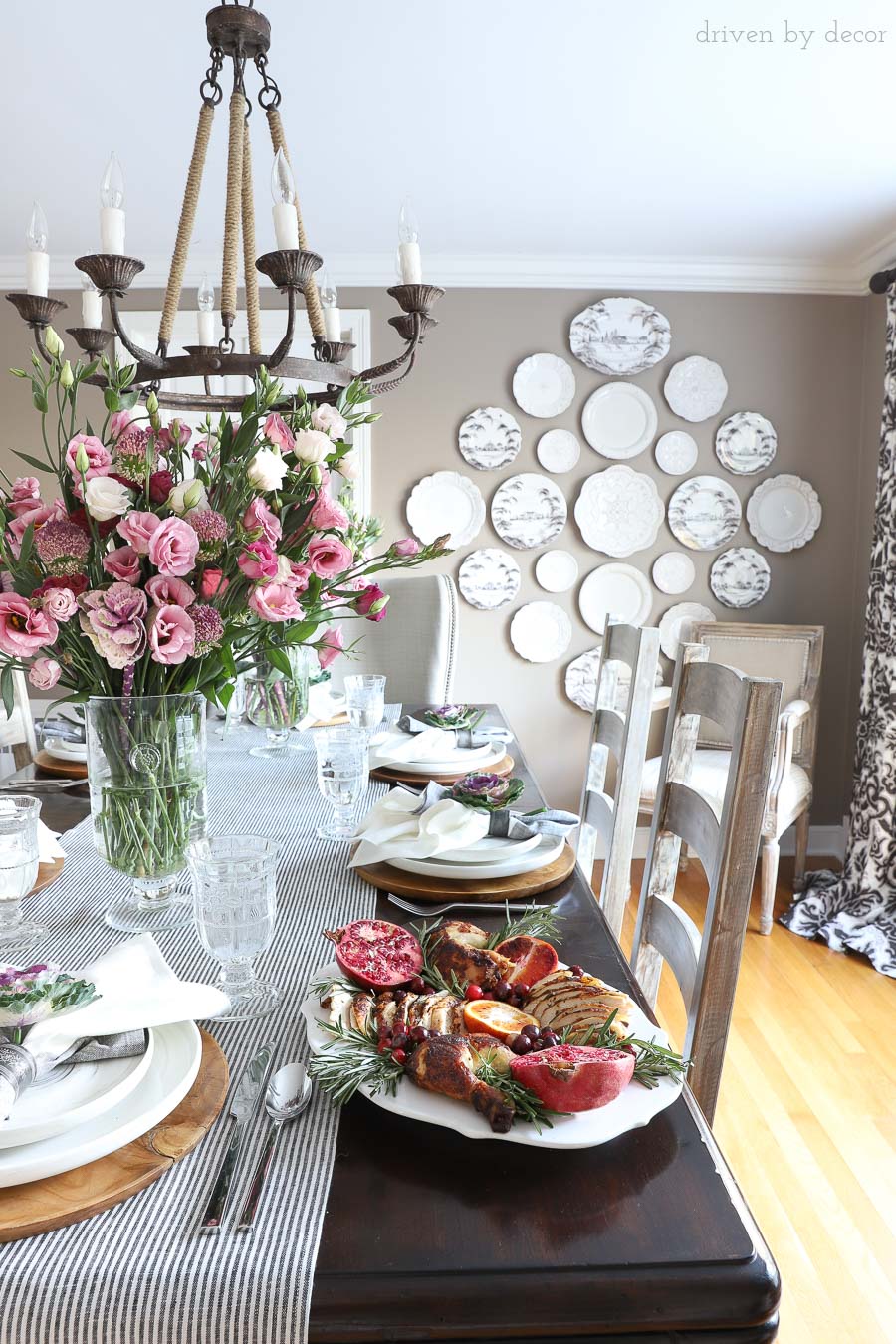 LOVE this idea for a simple Thanksgiving dinner using store bought rotisserie chicken! And the dining room is pretty too! :)