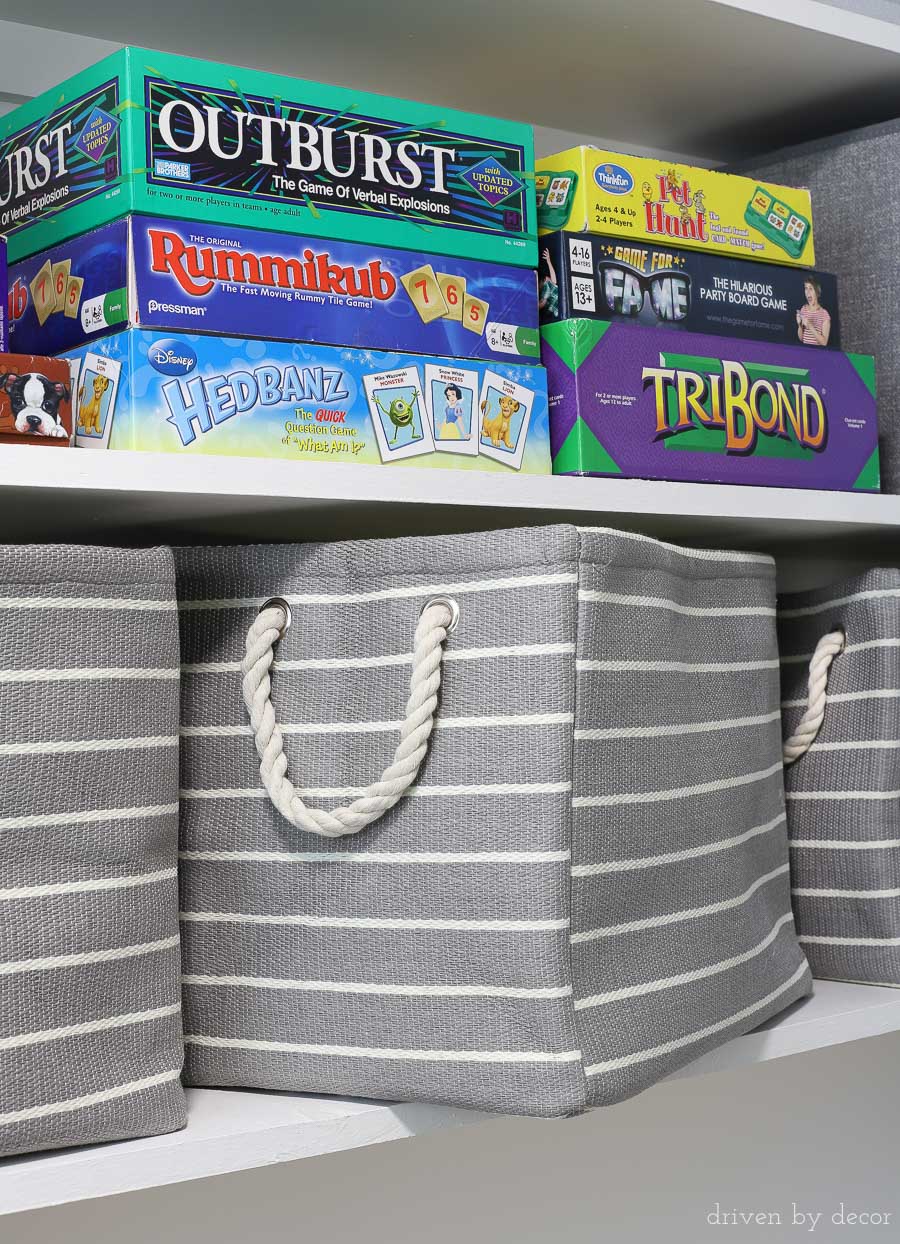 These rope handled storage bins are the perfect size for sitting on closet shelves (and so pretty)! Lots of great organizational ideas in this post!!