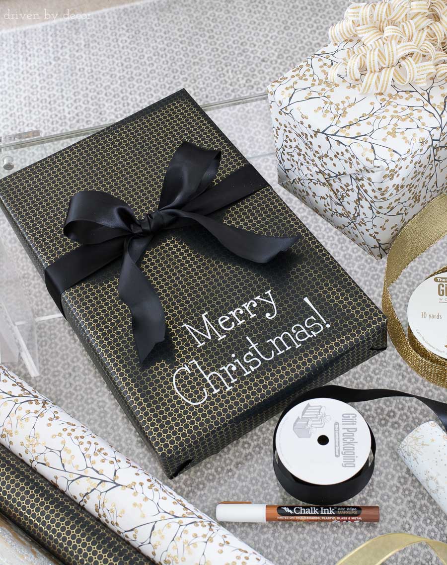 Write messages on your presents with a chalk pen! One of the easy Christmas gift wrapping ideas I love in this post!