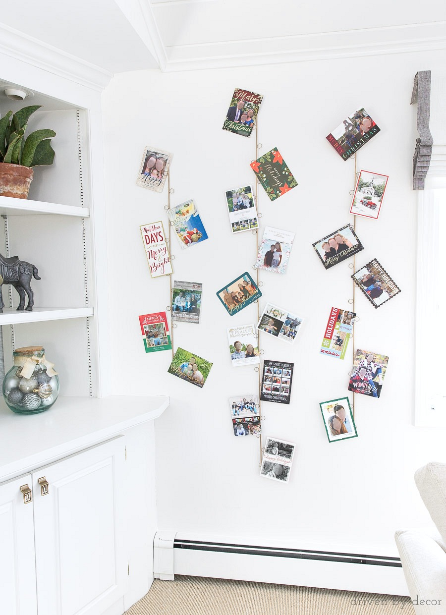 Such a great way to hang and display your Christmas cards! Love that it's so easy to add cards as they arrive!