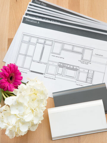 The plans for our kitchen remodel, including cabinet layout and colors!